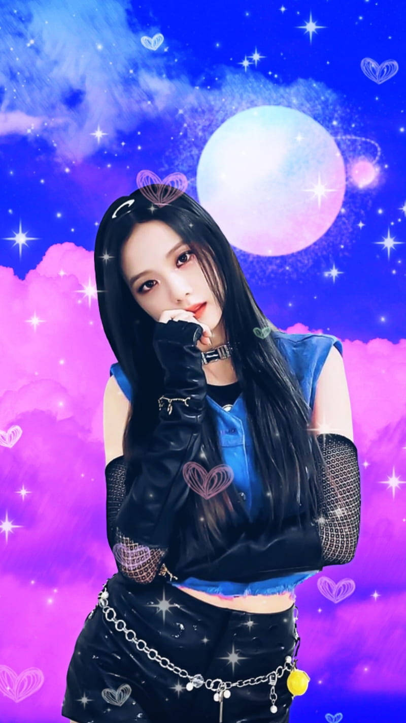 Jisoo Cute Blue Outfit Aesthetic Background
