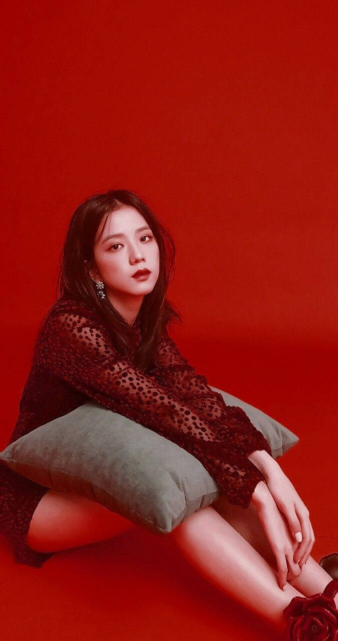 Jisoo Cute Photoshoot Red Background Background