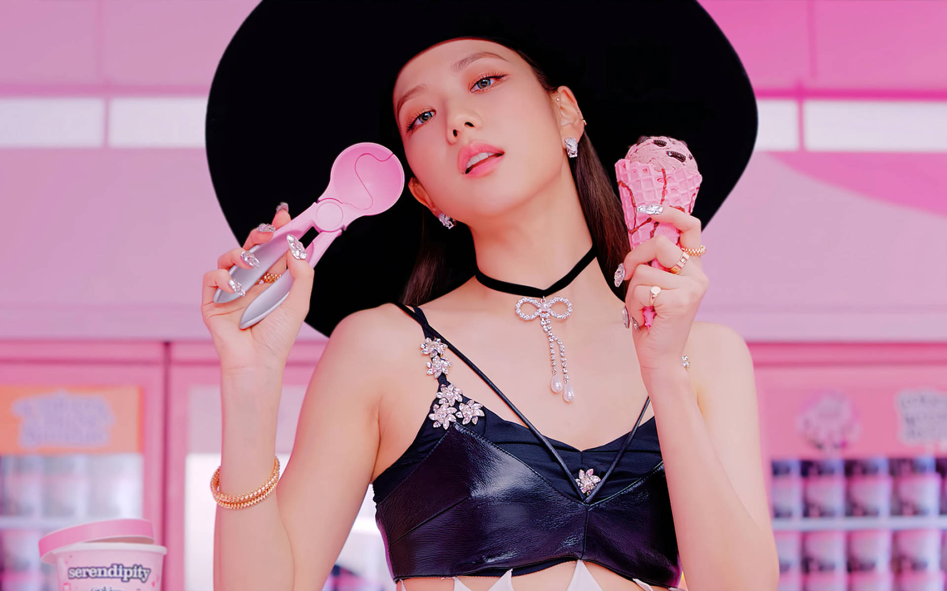 Jisoo Cute With Ice Cream Background