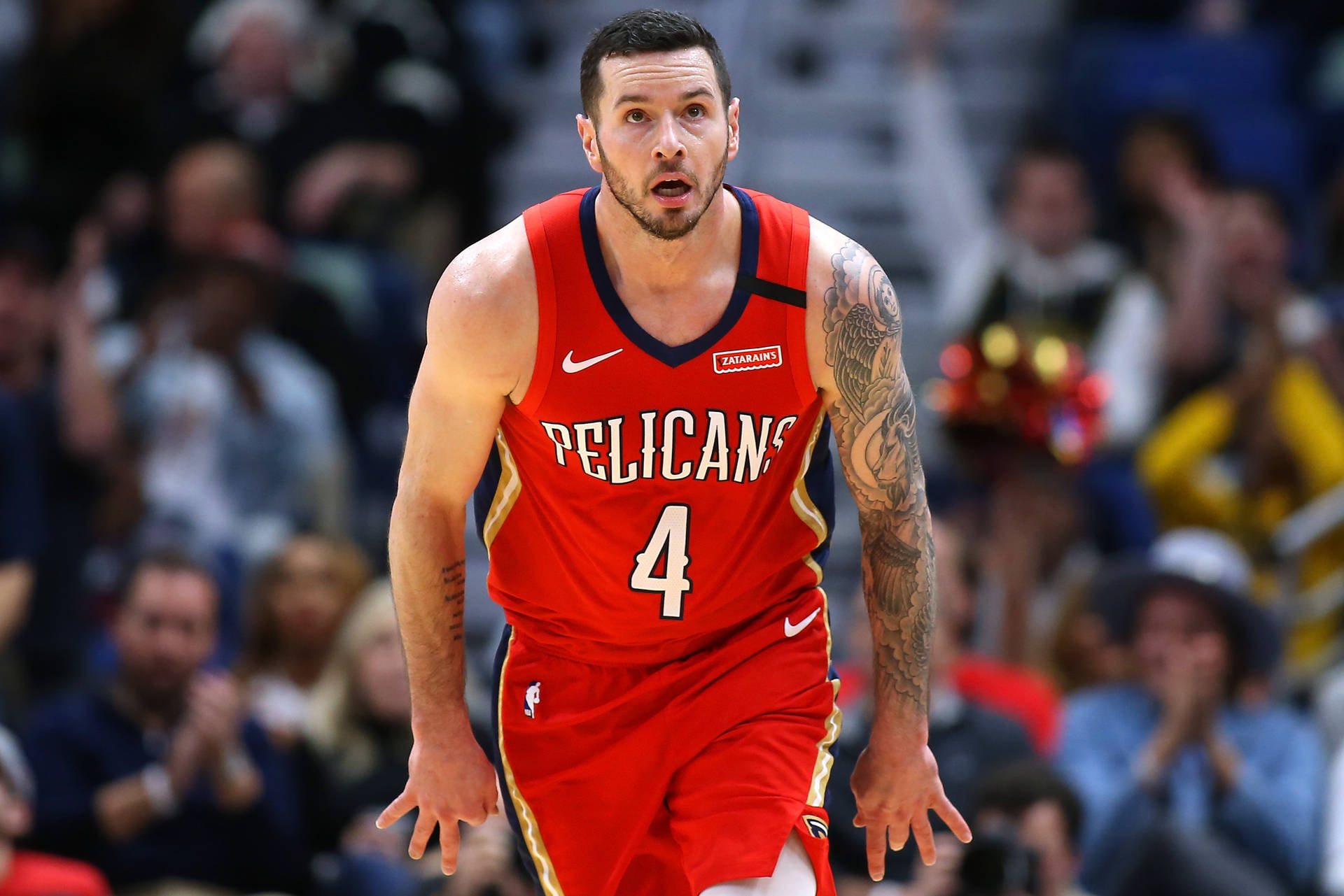 Jj Redick In Pelicans Red Jersey Background