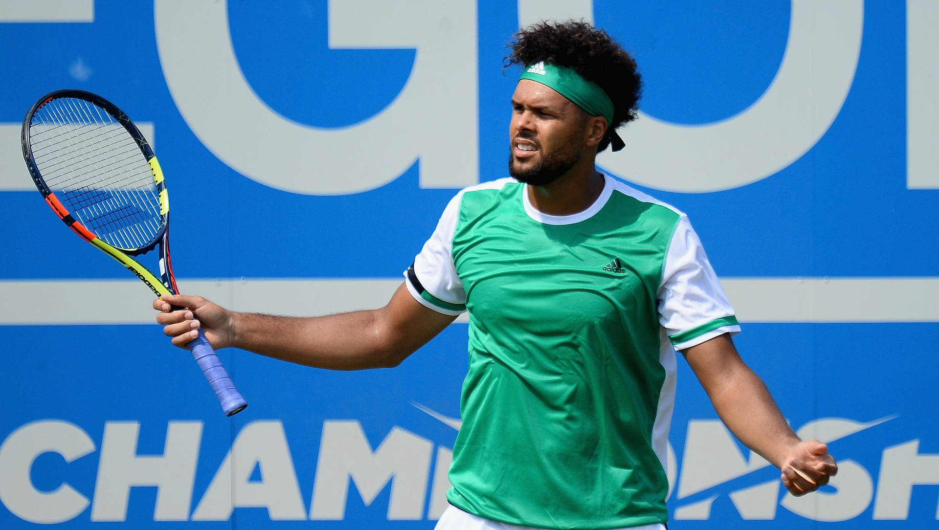 Jo-wilfried Tsonga Green Shirt And Headband Background