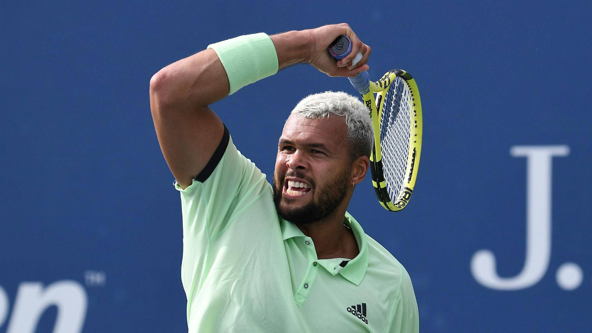 Jo-wilfried Tsonga Racket Over Head Background