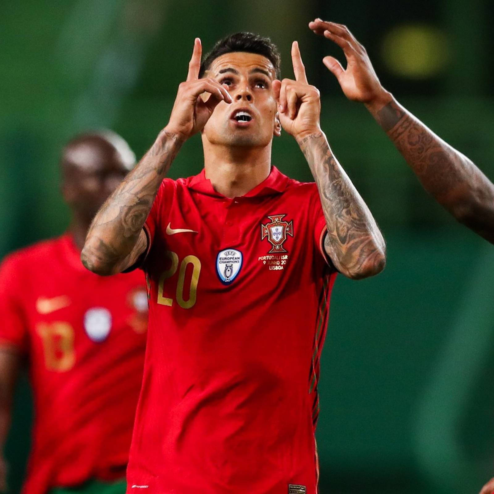 Joao Cancelo Points Up Background