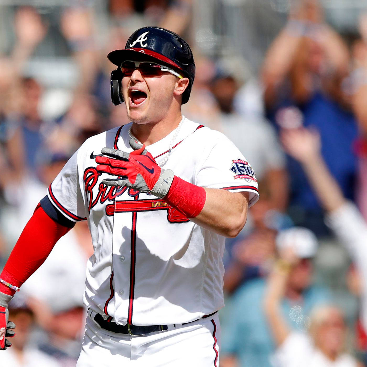 Joc Pederson Cheering In Uniform Background