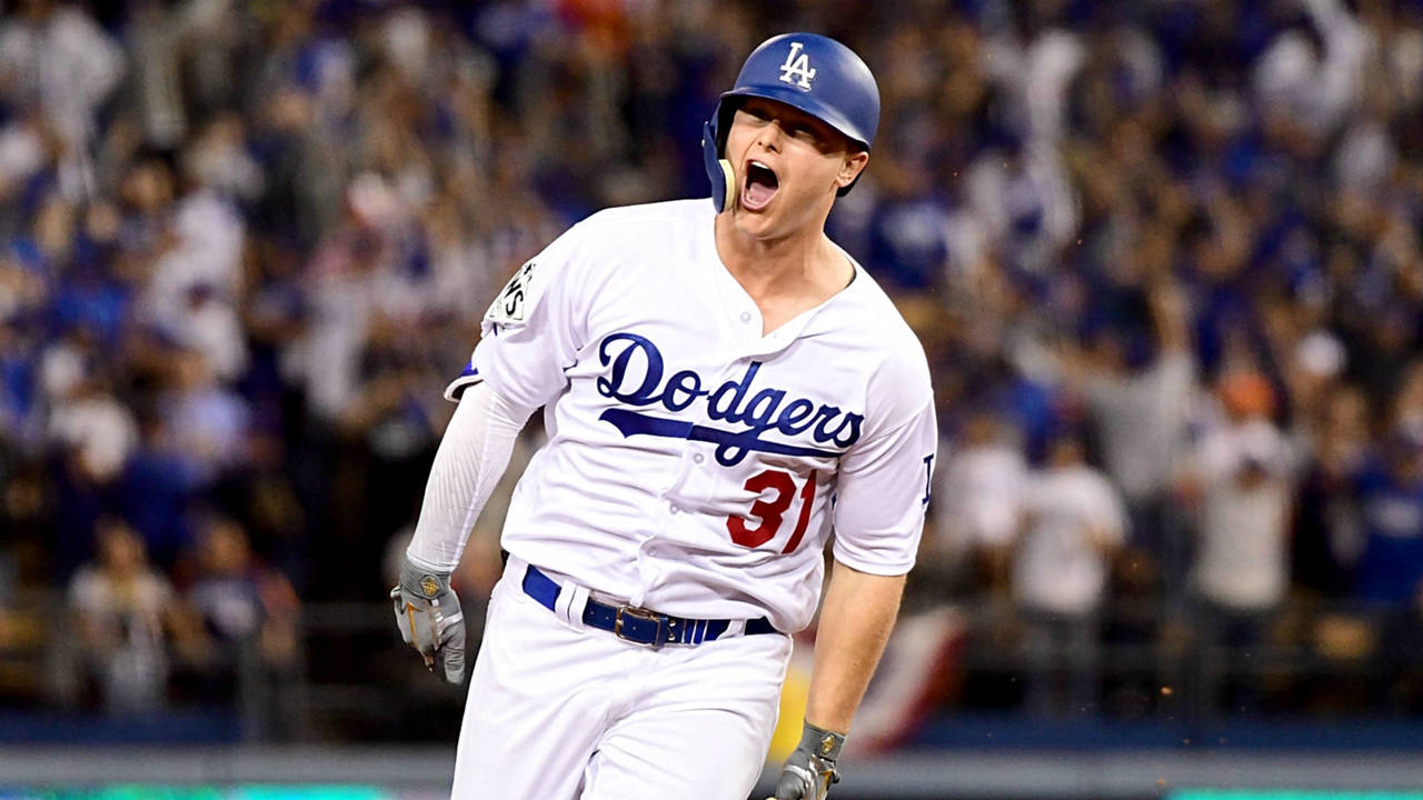 Joc Pederson Roaring For Dodgers Background