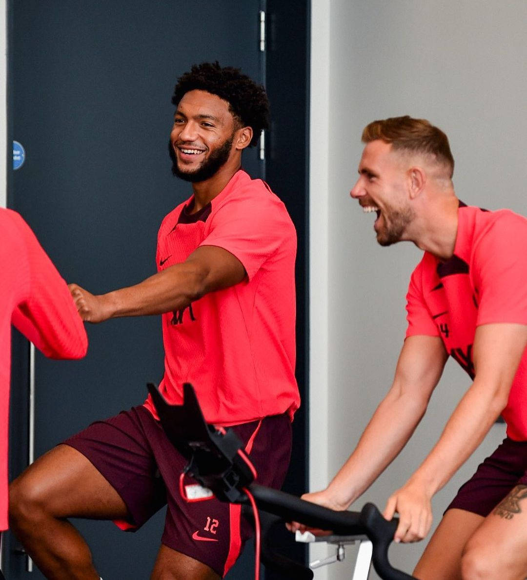 Joe Gomez Exercising With Teammates Indoors