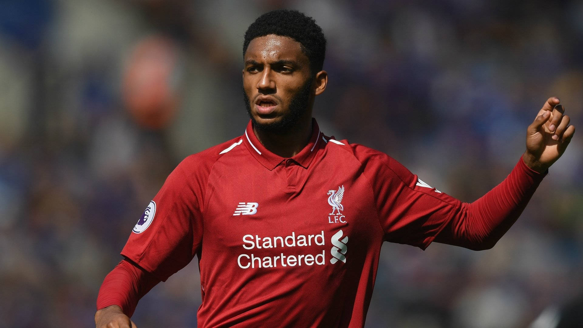 Joe Gomez Looking Tense During Game Background