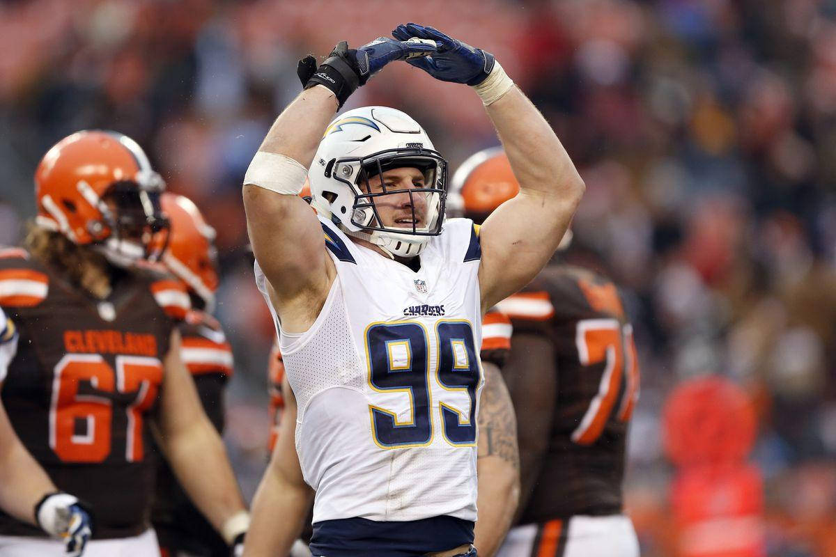 Joey Bosa Celebrates Nfl Victory Background