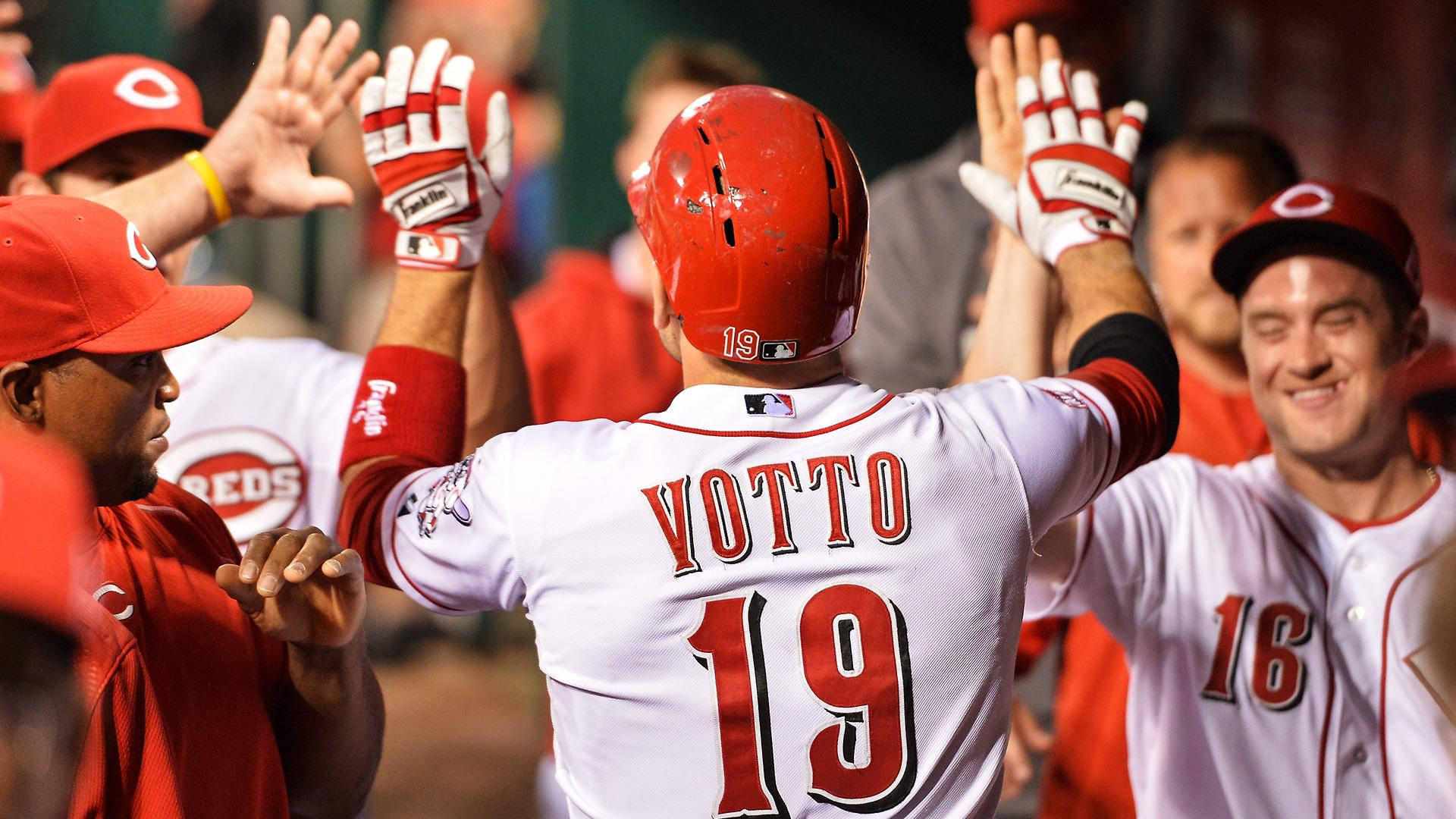 Joey Votto Cheering And High Fiving Background