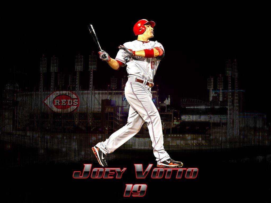 Joey Votto Mid-swing White Uniform Background