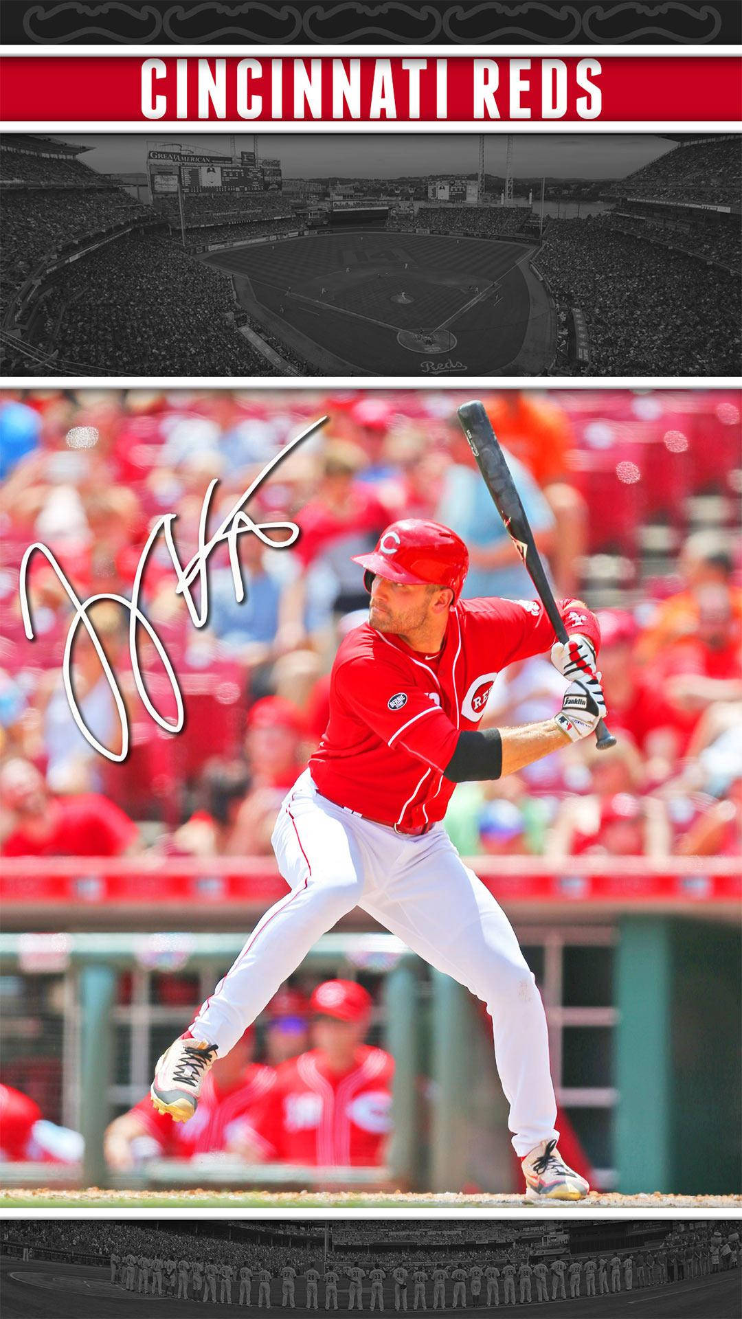 Joey Votto Posing With Bat Signed