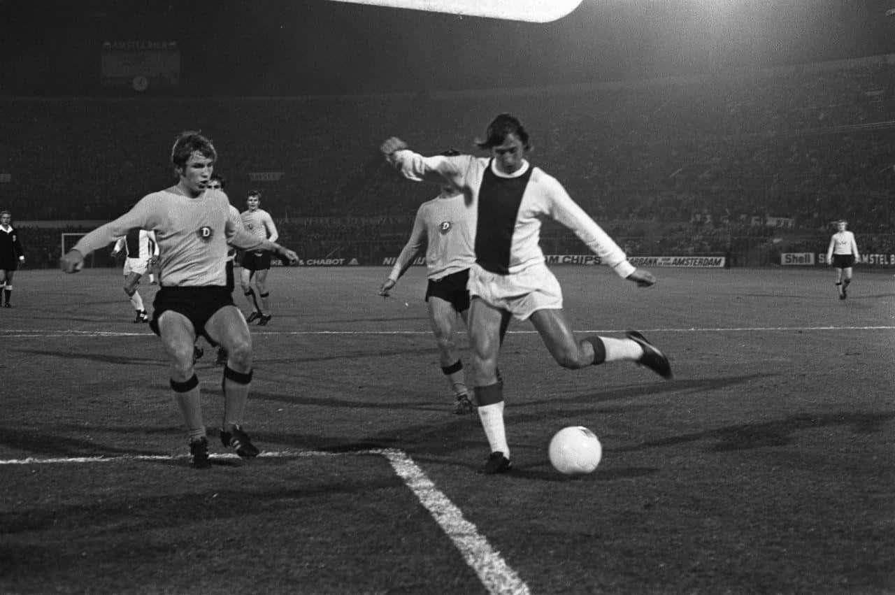 Johan Cruyff, Legendary Dutch Footballer In Greyscale. Background