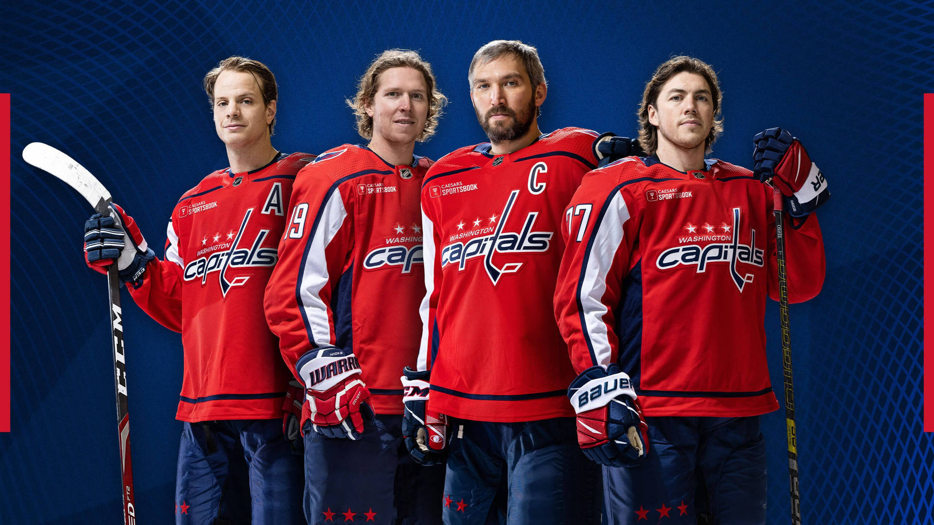 John Carlson With His Washington Capitals Teammates In A Promotional Poster By Caesars Entertainment Background