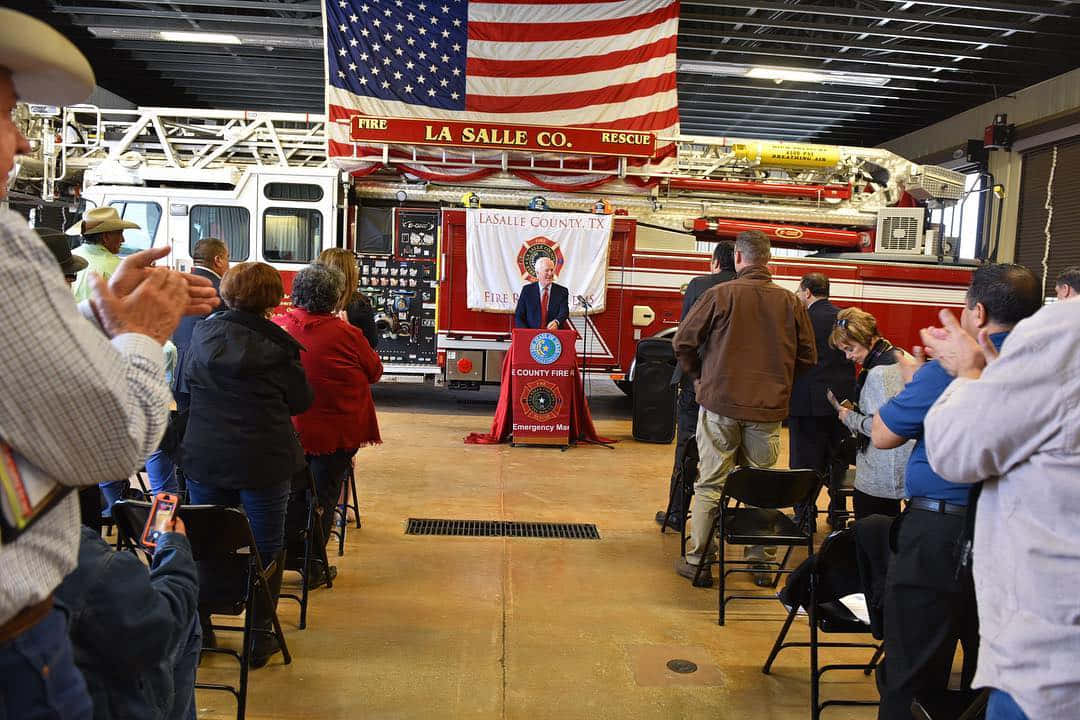 John Cornyn Speaking In A Fire Station