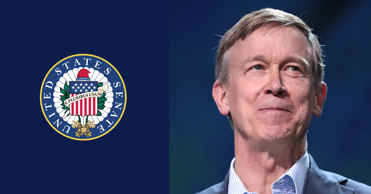 John Hickenlooper Against Blue Backdrop