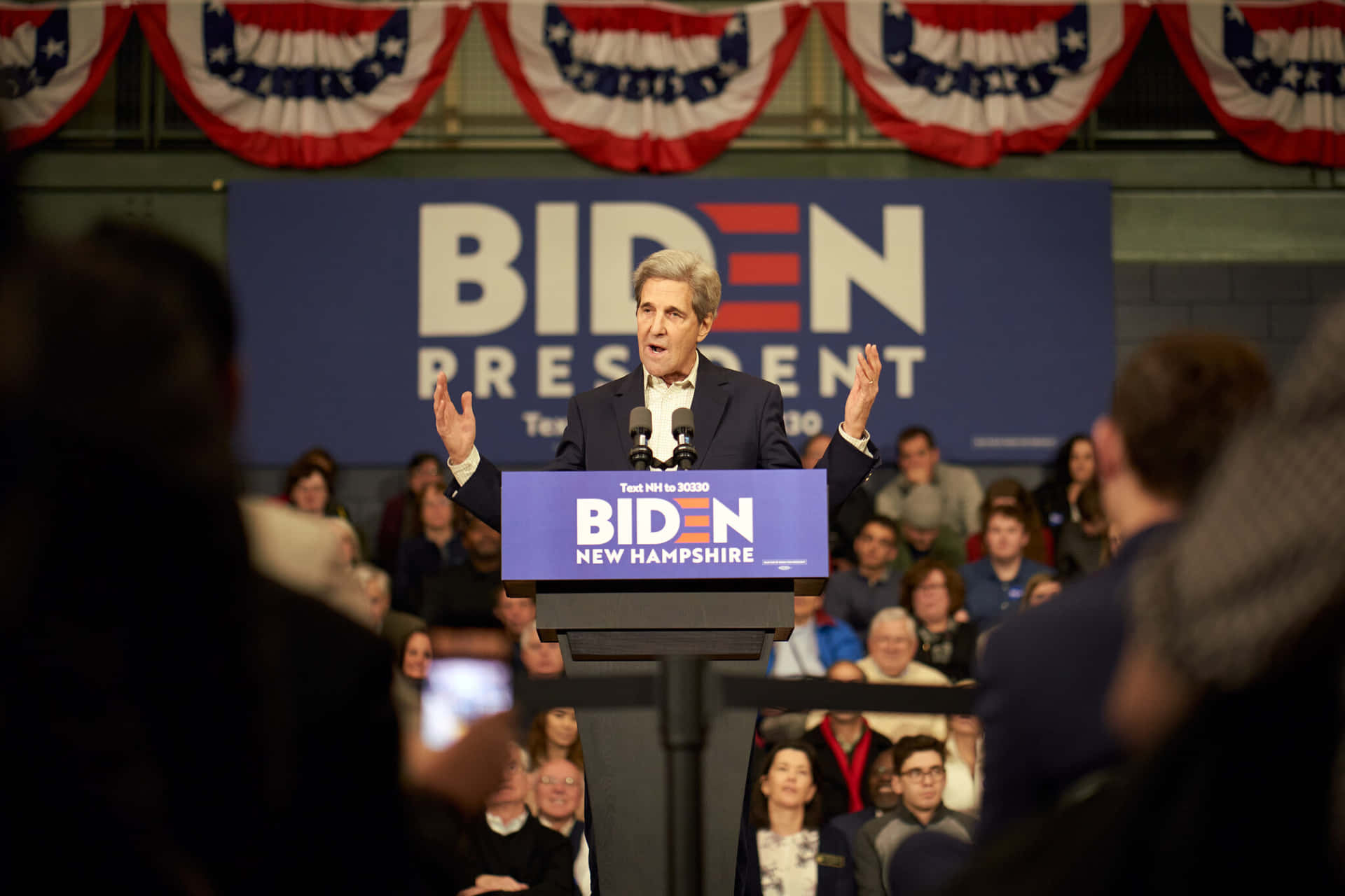 John Kerry Campaigning For Biden In New Hampshire
