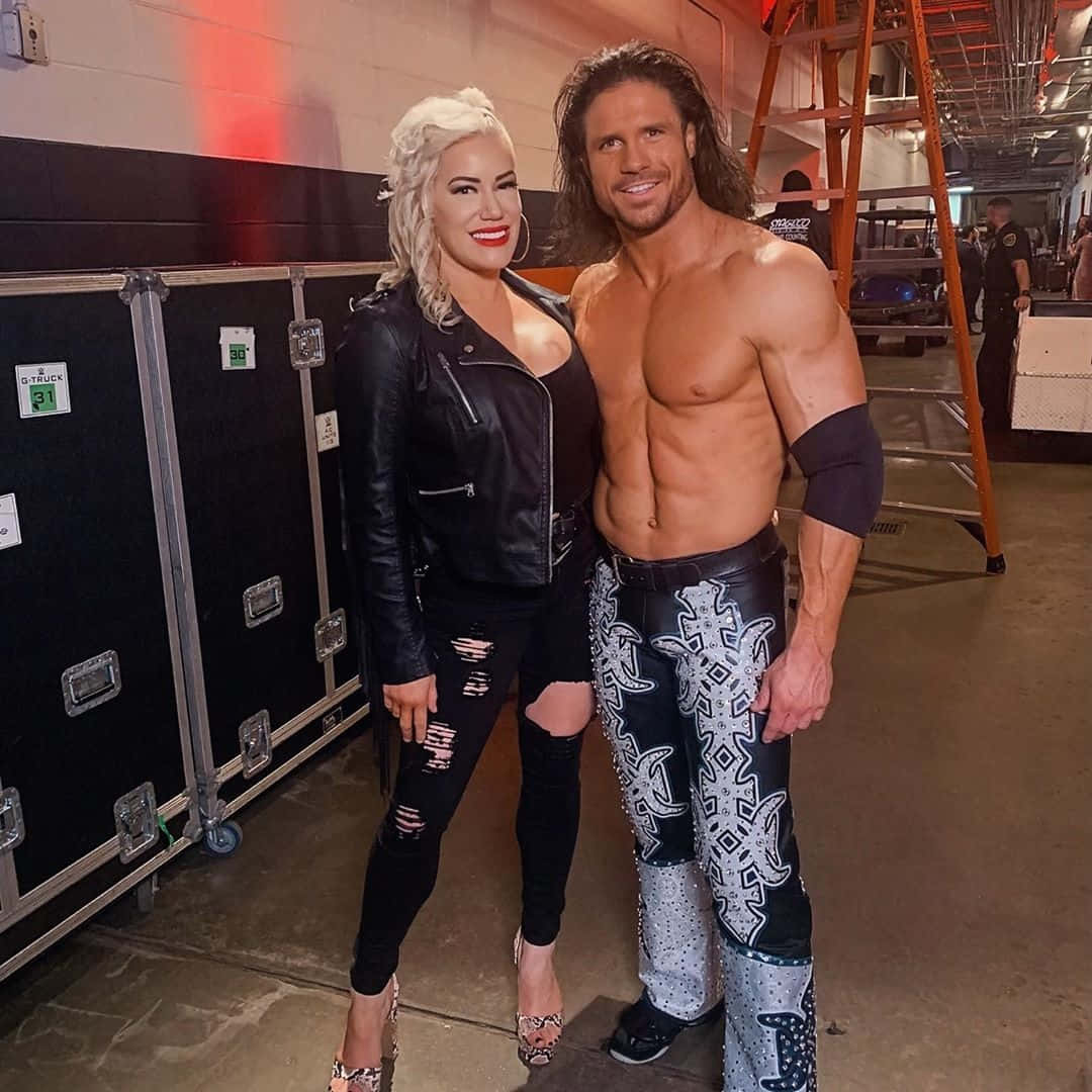 John Morrison With Taya Valkyrie Backstage Background