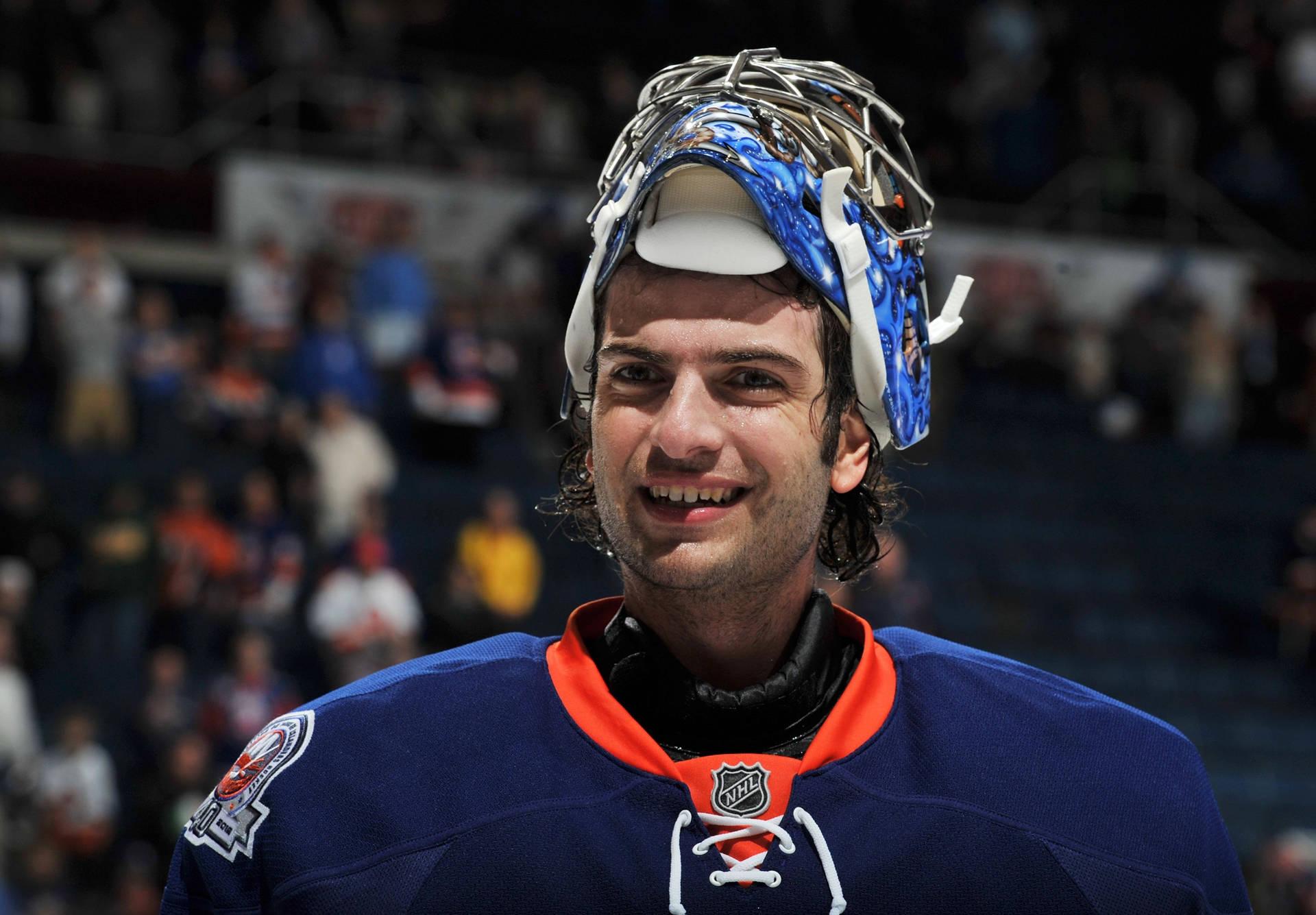 John Tavares Wearing A Goalie Mask Background