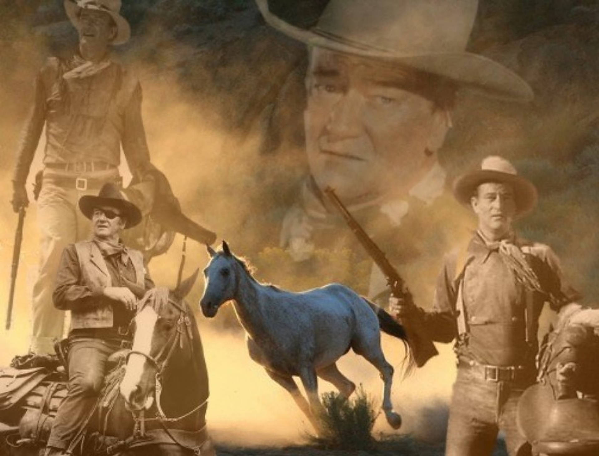 John Wayne With White Horse Background