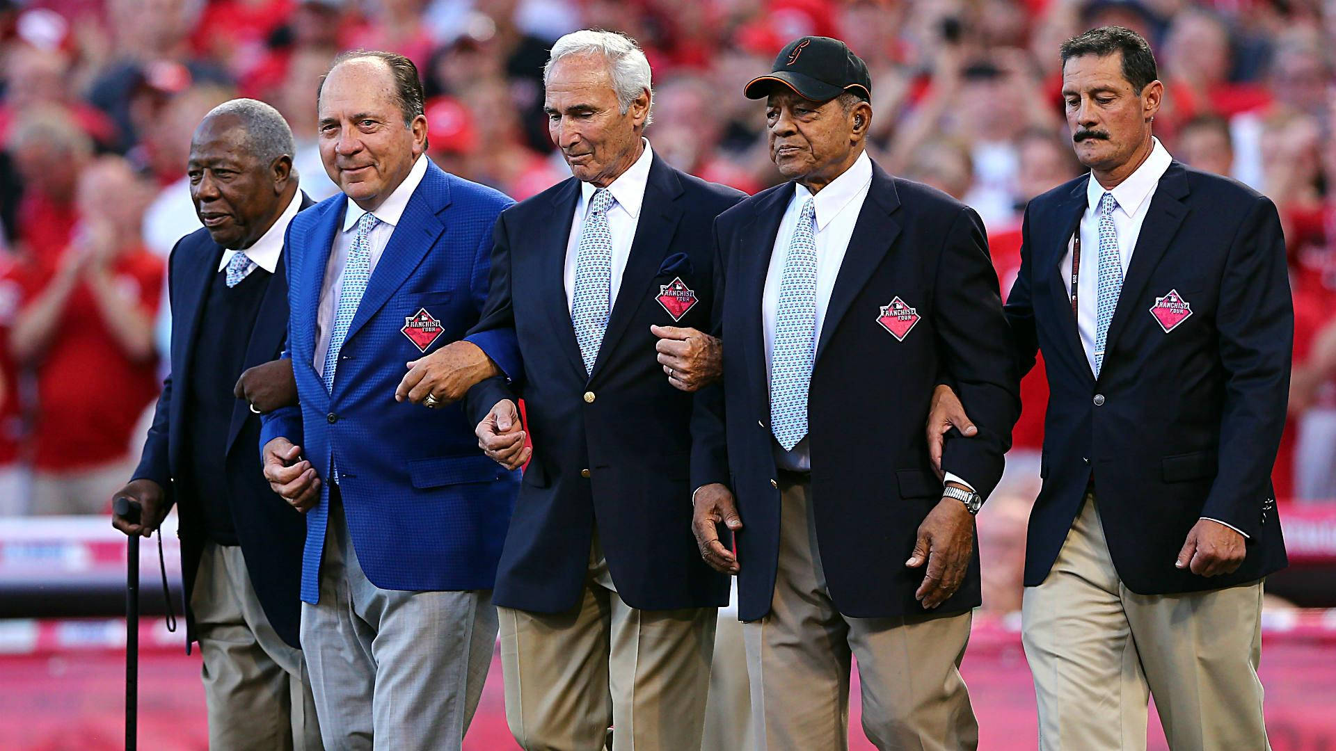 Johnny Bench With Baseball Legends