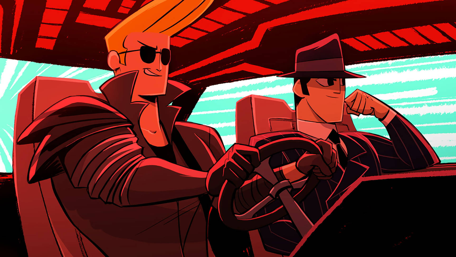 Johnny Bravo And Samurai Jack In Car Background