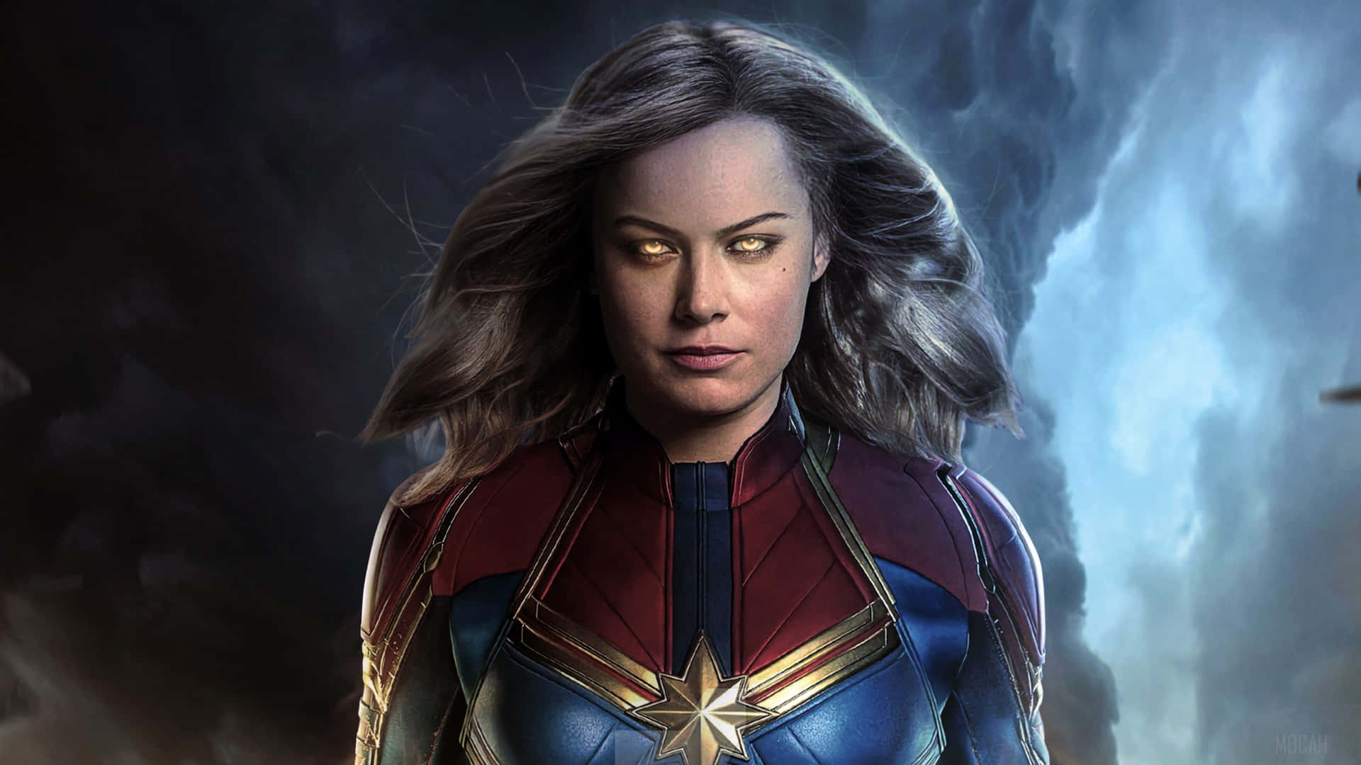 Join Captain Marvel As She Unleashes Her Superpowers Background