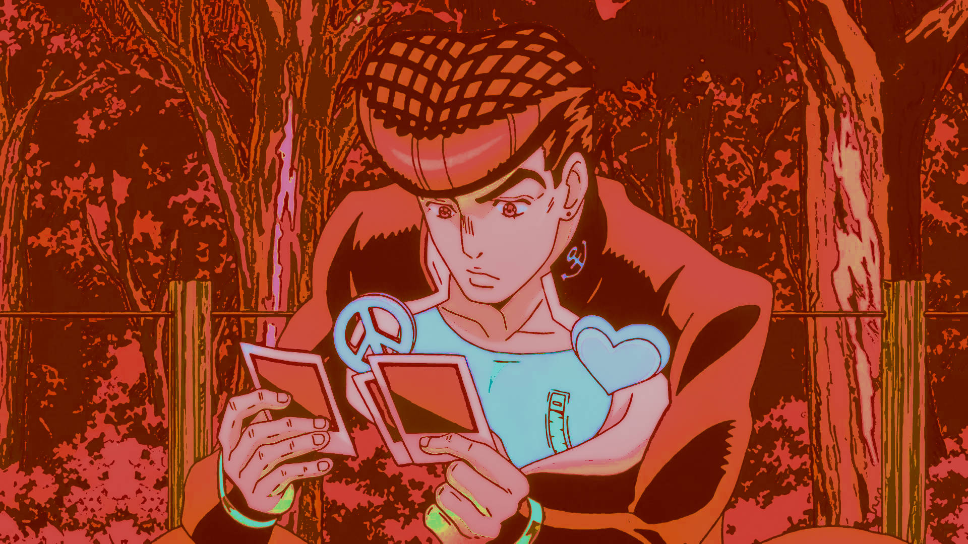 Jojo Josuke Looking At Some Pictures Background