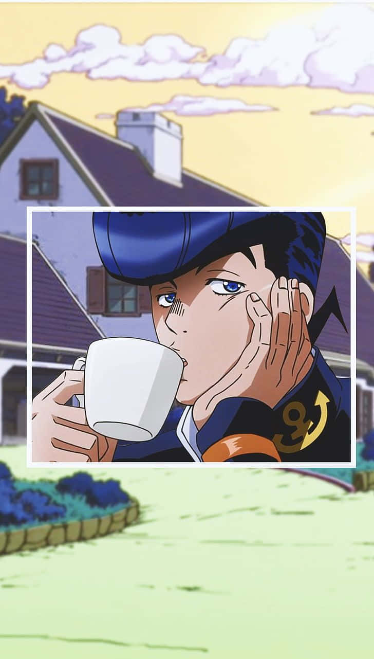 Jojos Bizarre Adventure Iphone Josuke Drinking From A Cup Background