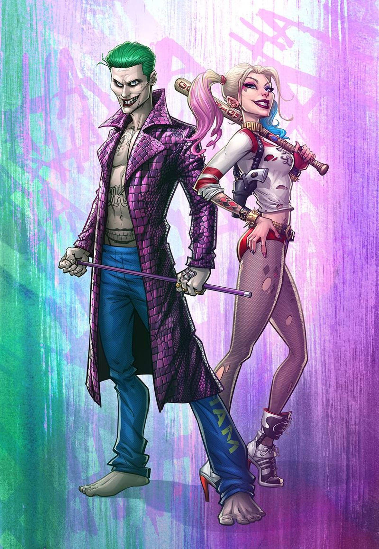 Joker And Harley Quinn Comic Style Background