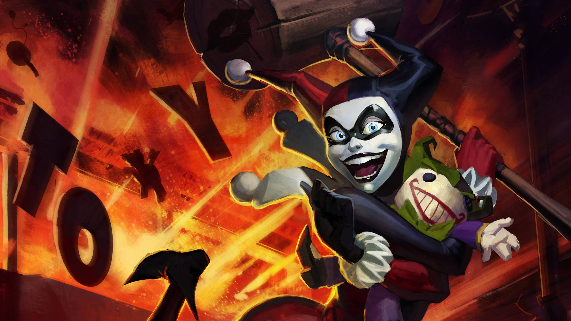 Joker And Harley Quinn Explosion Background