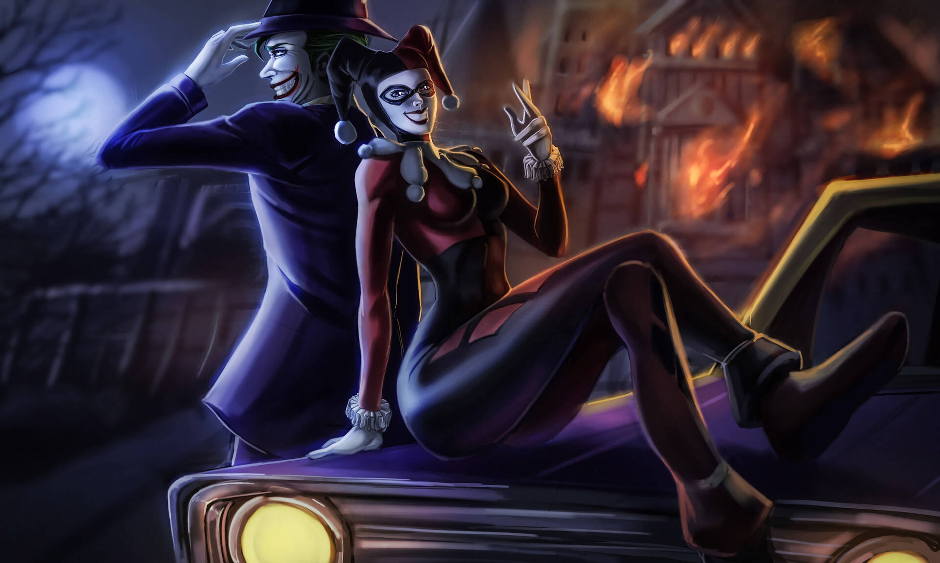 Joker And Harley Quinn Fire Background