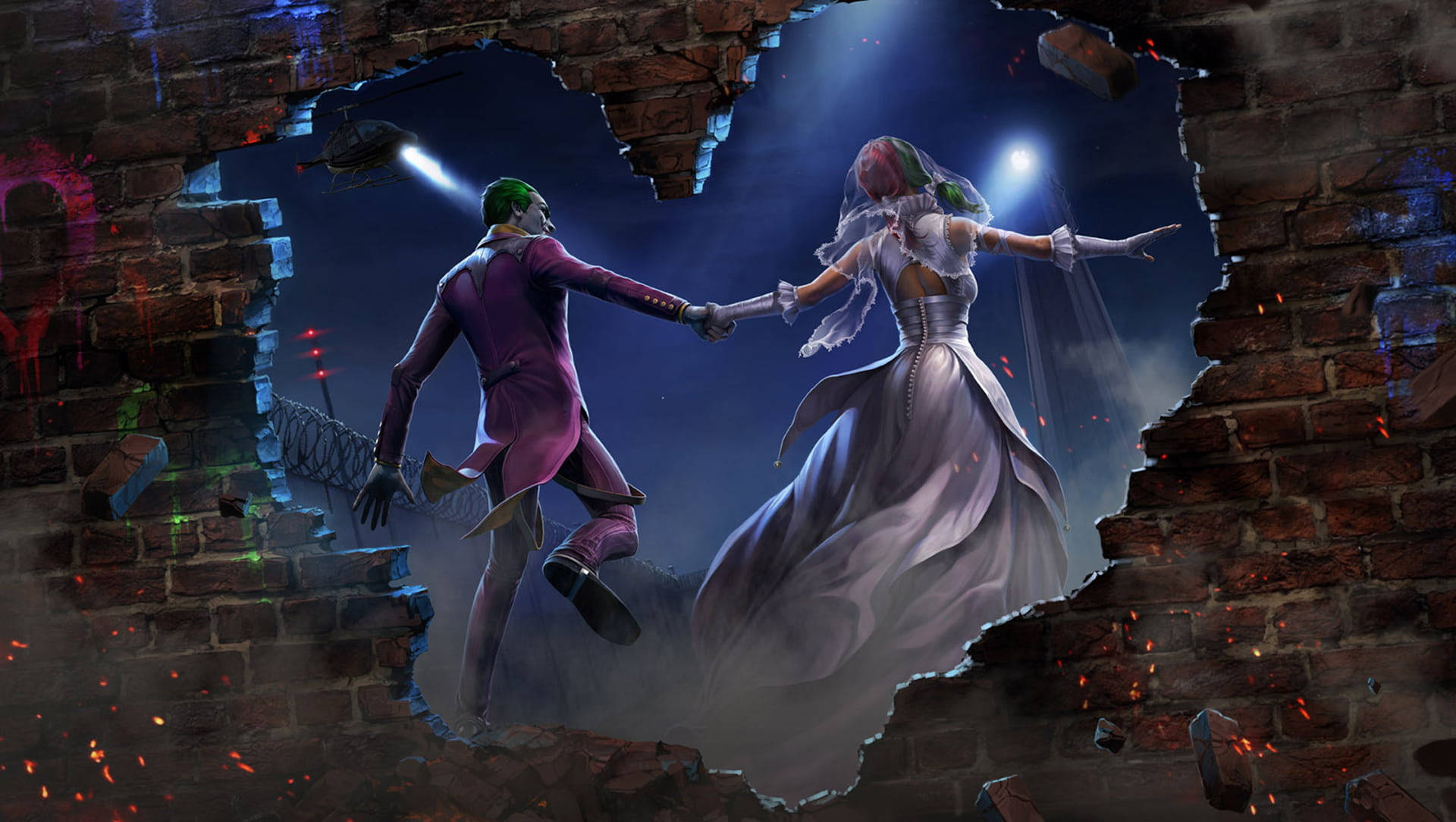 Joker And Harley Quinn Heart-shaped Hole Background