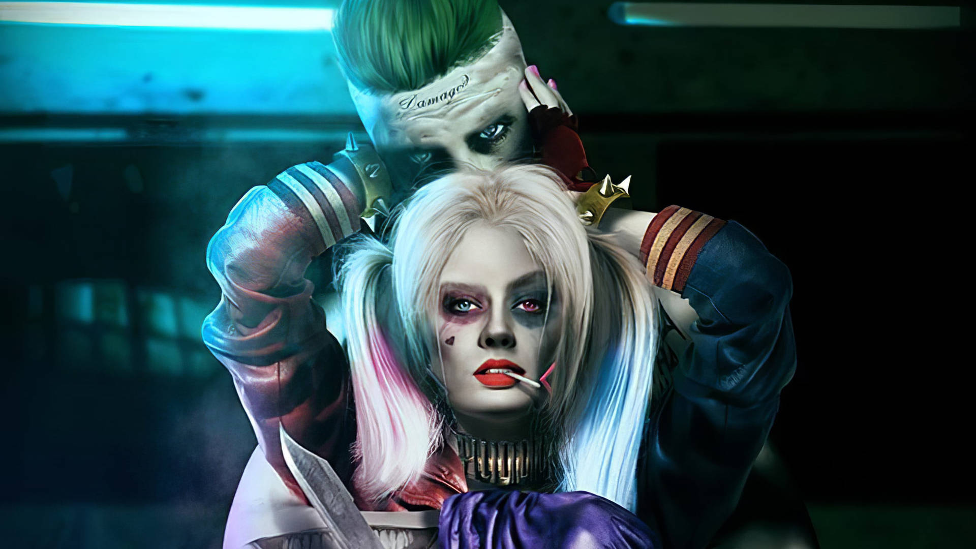 Joker And Harley Quinn Sinister Embrace Background