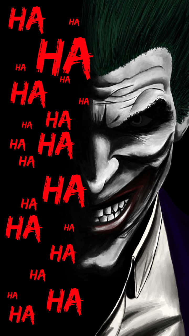 Joker Displaying His Sinister Laugh In Gotham City Background