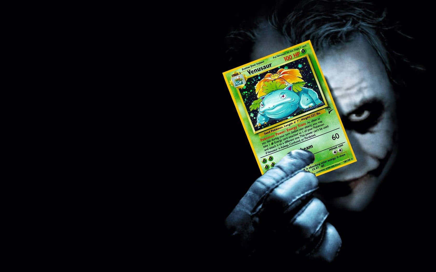 Joker Holding Ivysaur Pokemon Card