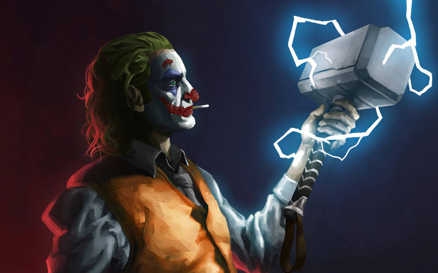 Joker Holding The Thor Hammer Background