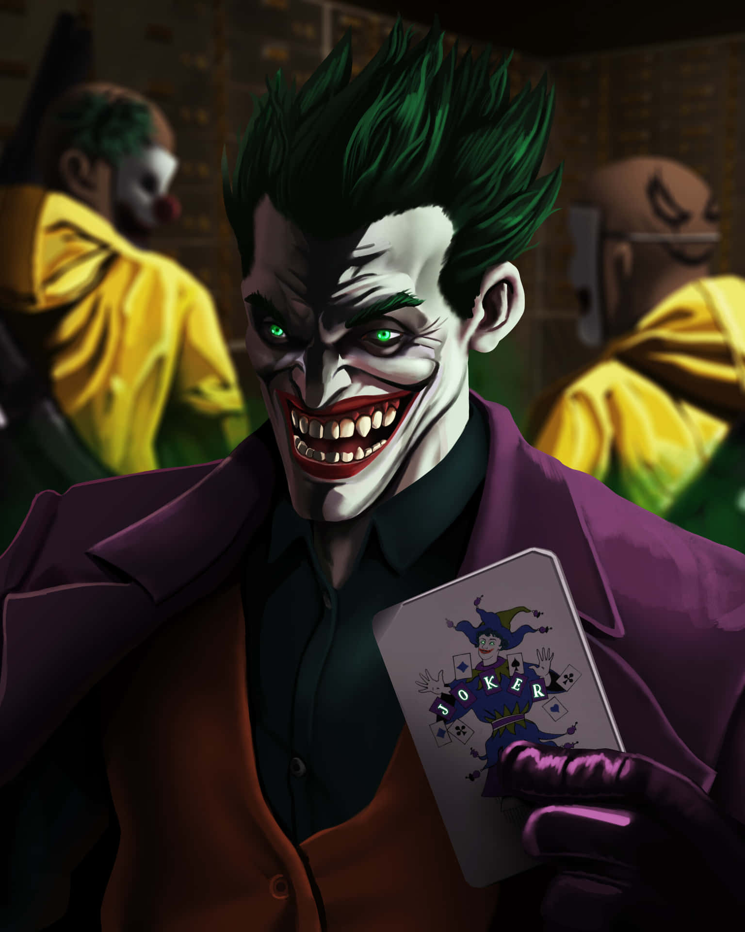Joker Laughing Maniacally In The Shadows Background