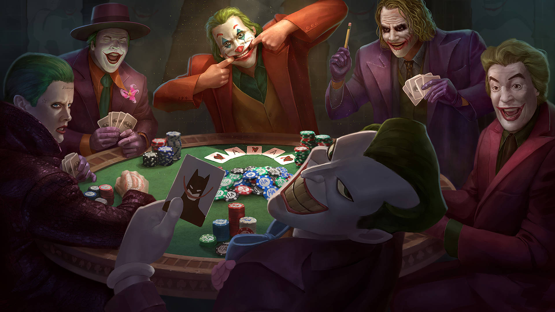 Joker Playing At Poker Table Background