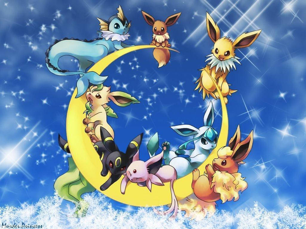 Jolteon And Eeveelutions On Moon Background