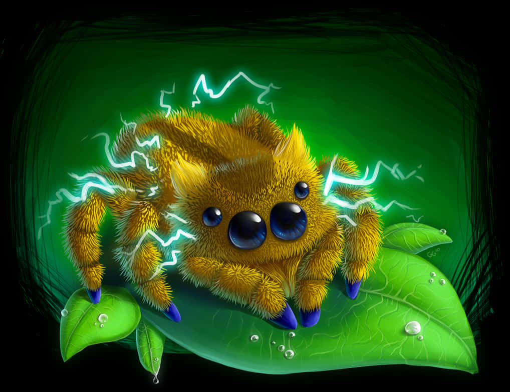 Joltik On A Leaf With Crackling Electricity