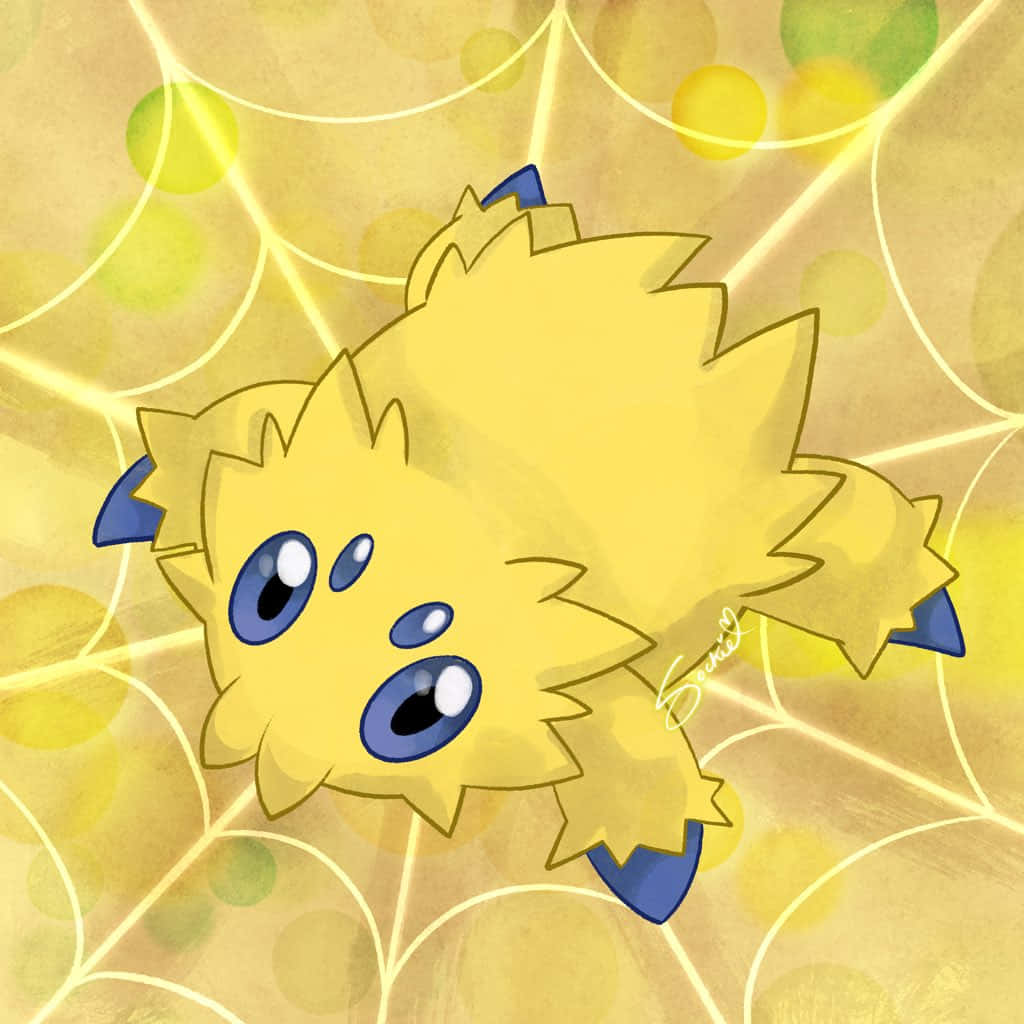 Joltik On A Yellow Electric Web Background