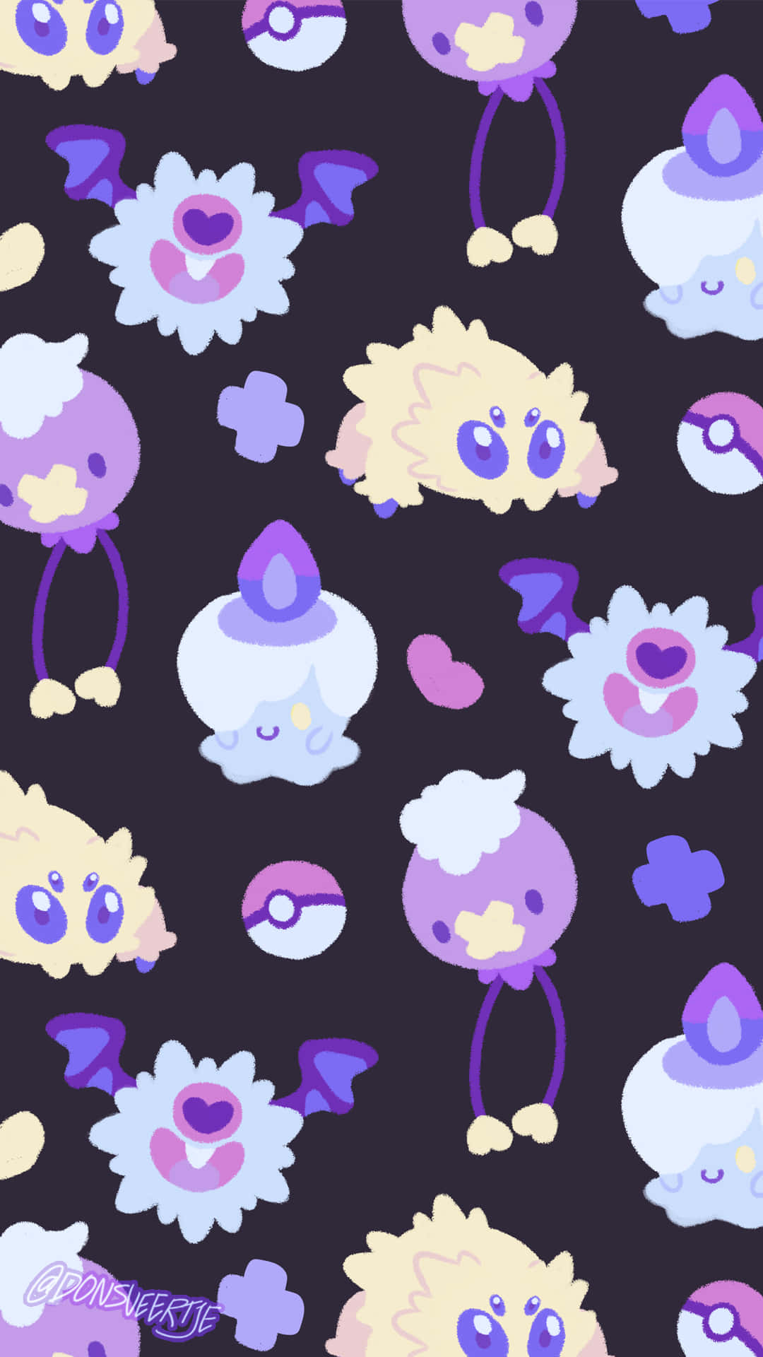Joltik With Woobat, Litwick, And Drifloon Background