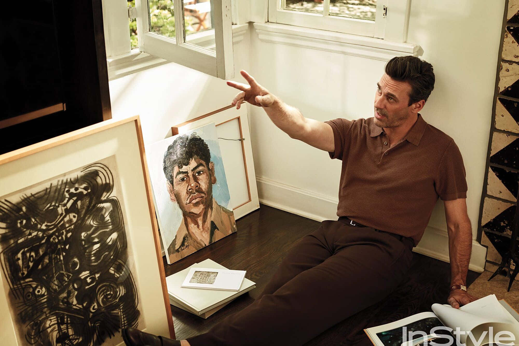 Jon Hamm Posing In Black And White Background