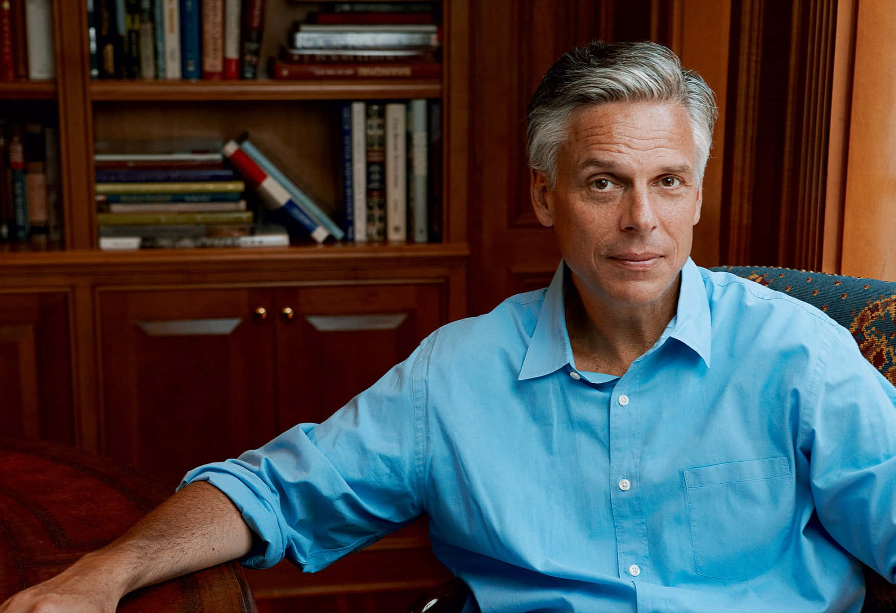 Jon Huntsman In Blue Sleeve Shirt Background