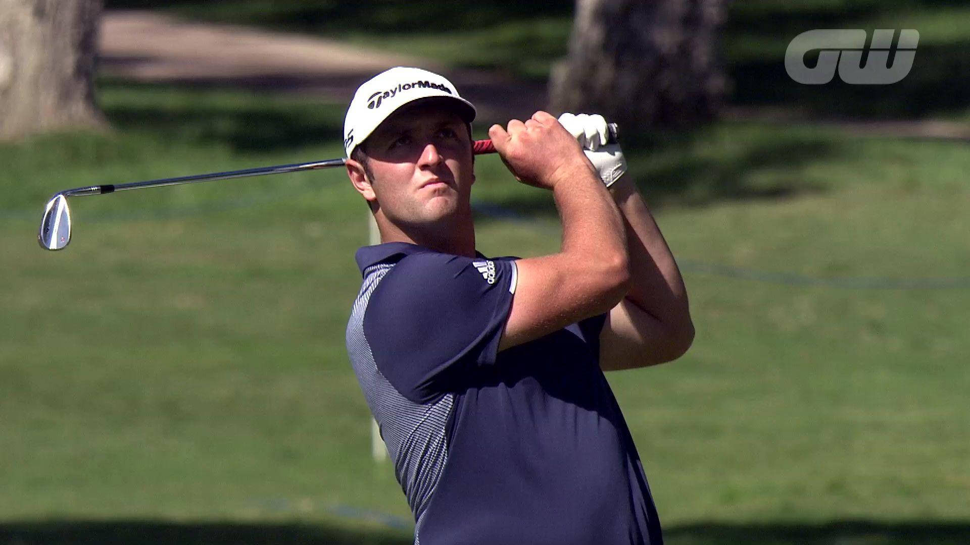 Jon Rahm Hitting The Golf Ball Background