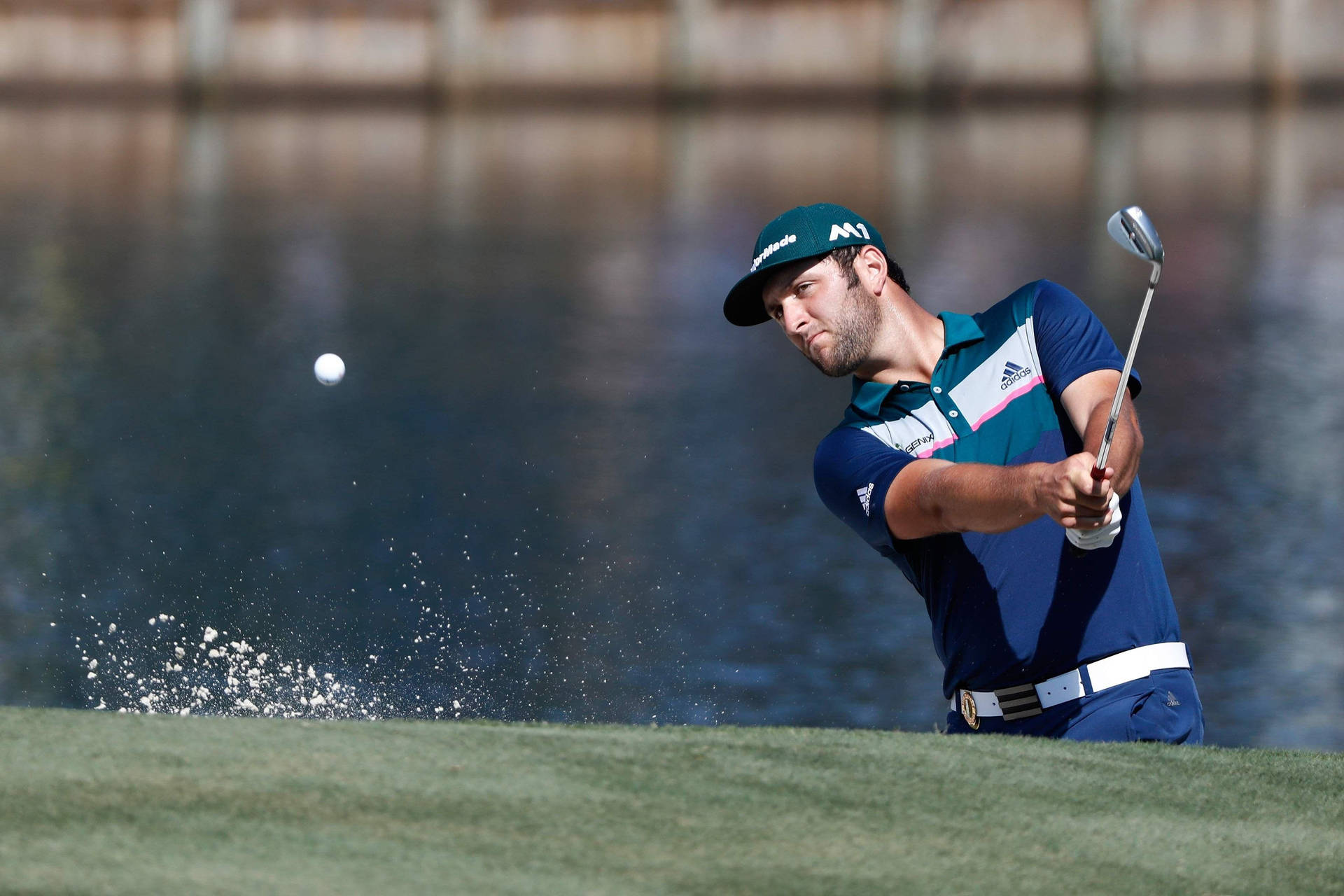 Jon Rahm With The Flying Ball Background