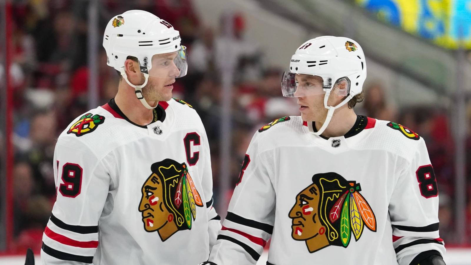 Jonathan Toews And Patrick Kane Celebrating A Win