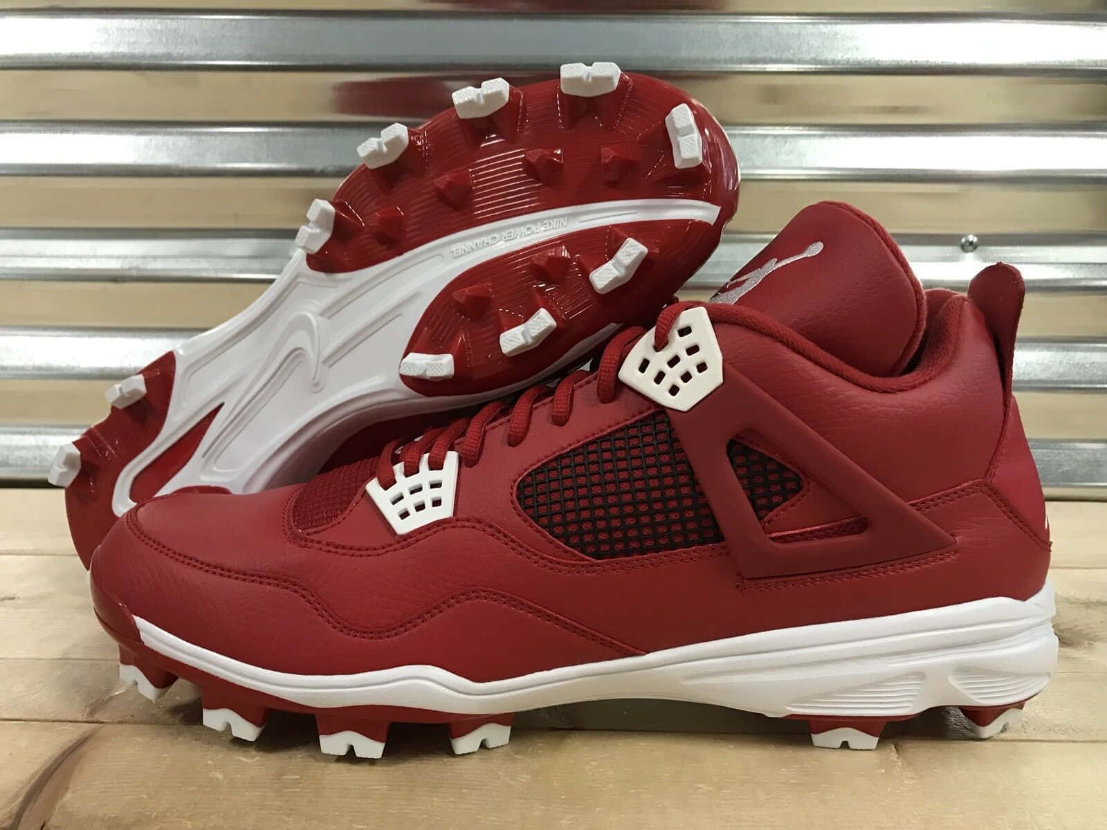 Jordan 4 Red White Cleats Background