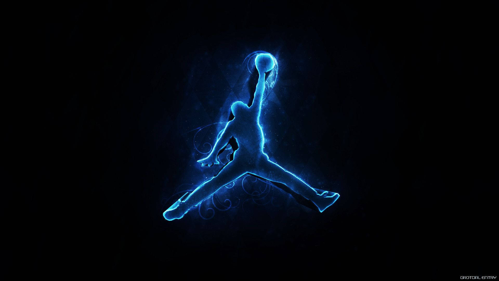 Jordan Logo Glowing Neon Blue Background