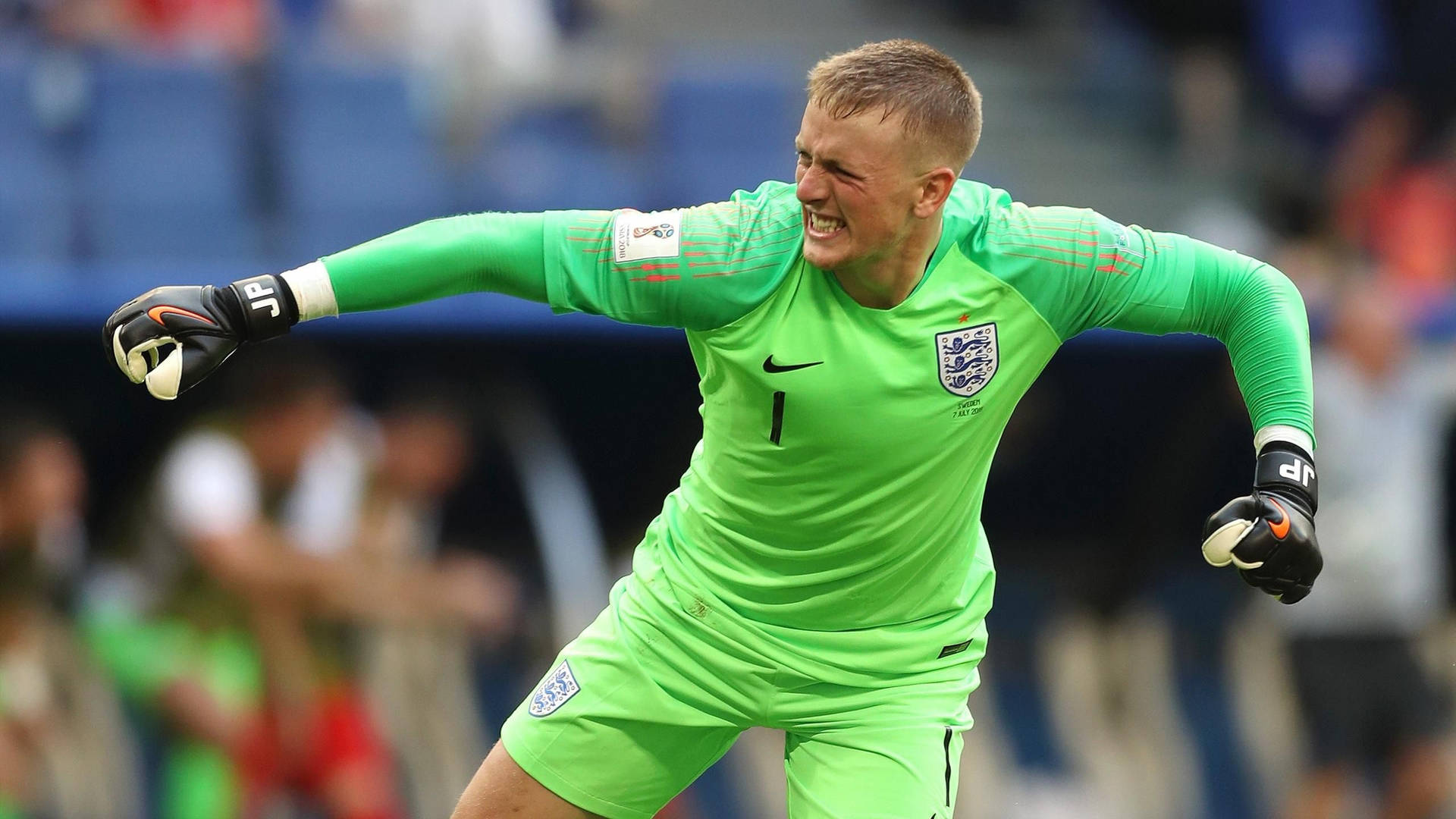 Jordan Pickford Extending His Arms Background